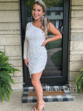 Single Shoulder Short Homecoming Dress Hot Pink Sequins Short Party Dress ARD2961-SheerGirl