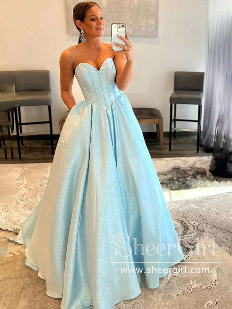 Sparkly Blue Long Prom Dresses with Pocket Shiny Princess Ball Gown ARD3041 Sparkly Blue Long Prom Dresses with Pocket Shiny Princess Ball Gown ARD3041