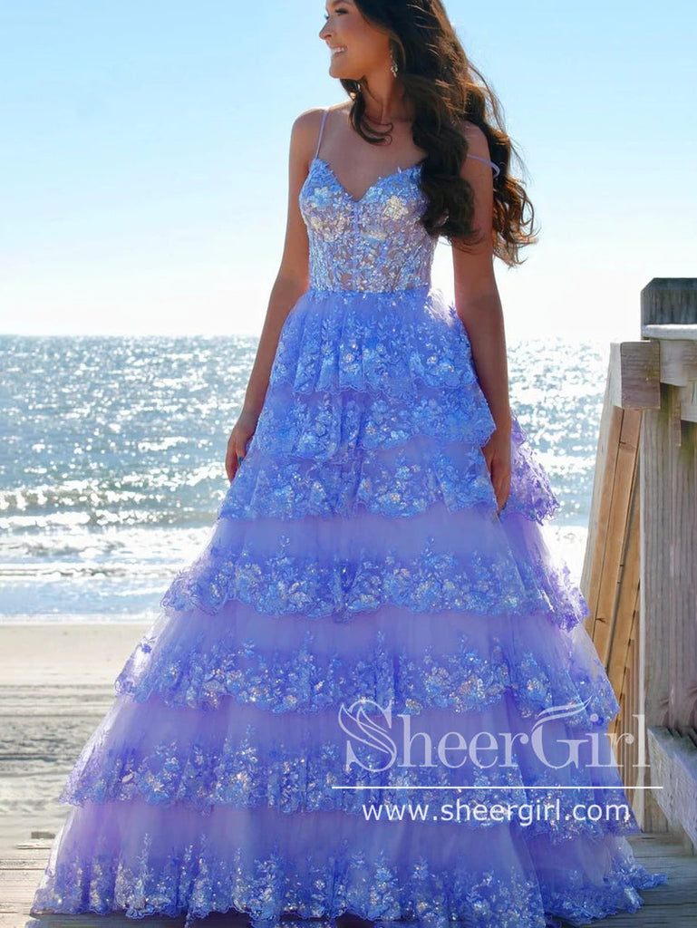 Sparkly Layered Tulle Prom Gown Floor Length Prom Dress Ball Gown Party Dress ARD3075-SheerGirl