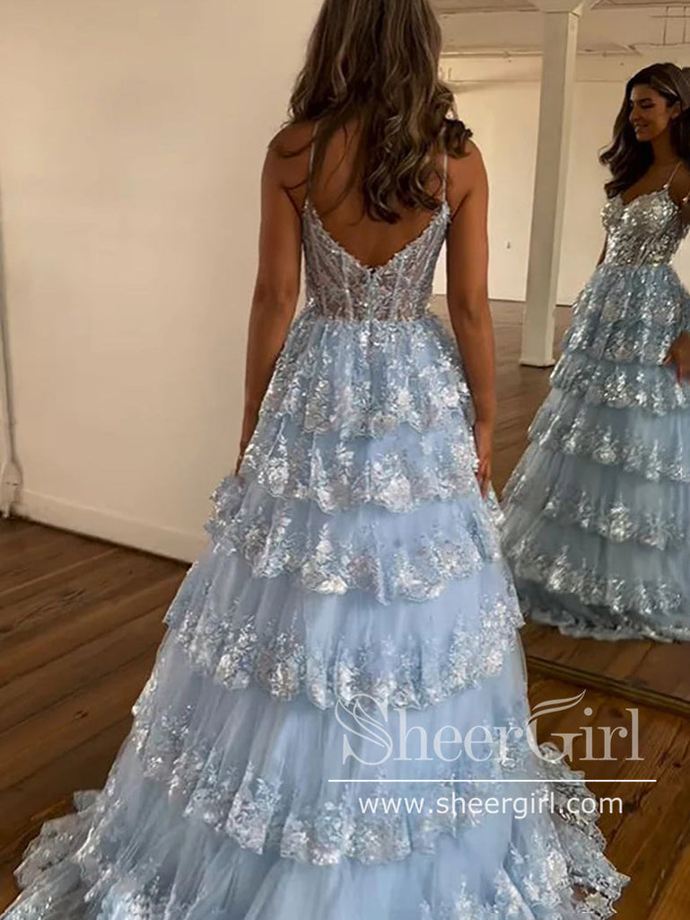 Sparkly Layered Tulle Prom Gown Floor Length Prom Dress Ball Gown Party Dress ARD3075-SheerGirl