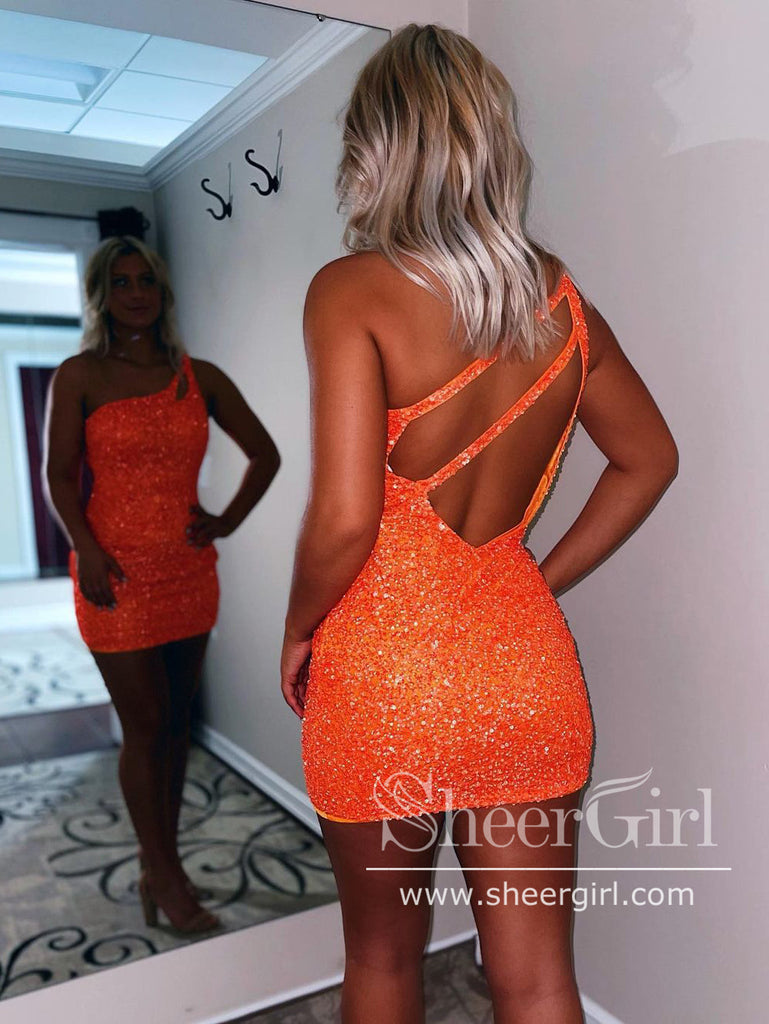 Sparkly Sequins Short Party Dress Single Shoulder Short Homecoming Dress ARD2964-SheerGirl