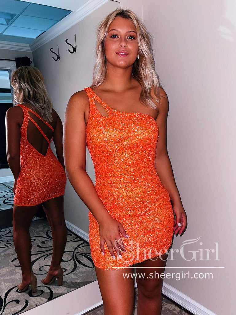 Sparkly Sequins Short Party Dress Single Shoulder Short Homecoming Dress ARD2964-SheerGirl