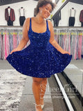 Square Neck Homecoming Dress Sparkly Sequins A Line Mini Prom Dress ARD2990-SheerGirl