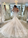 Strapless Embroidered Tulle Mermaid Wedding Dress with Cathedral Train AWD2020-SheerGirl