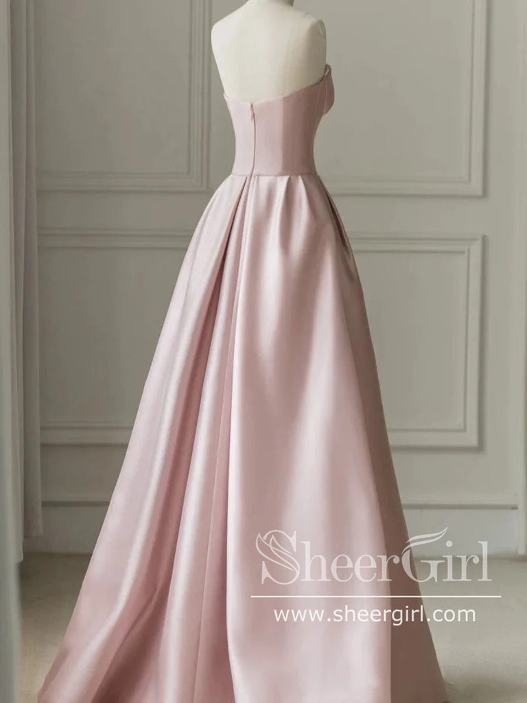Strapless Light Pink Long Prom Dresses with Dots Tulle Ball Gown Party Dress ARD3074-SheerGirl