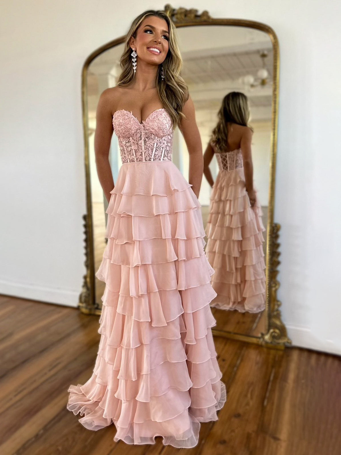 Stunning Appliques Bodice Ruffled Chiffon Formal Dress Floor Length Pr SheerGirl Stunning Appliques Bodice Ruffled Chiffon Formal Dress Floor Length Pr SheerGirl