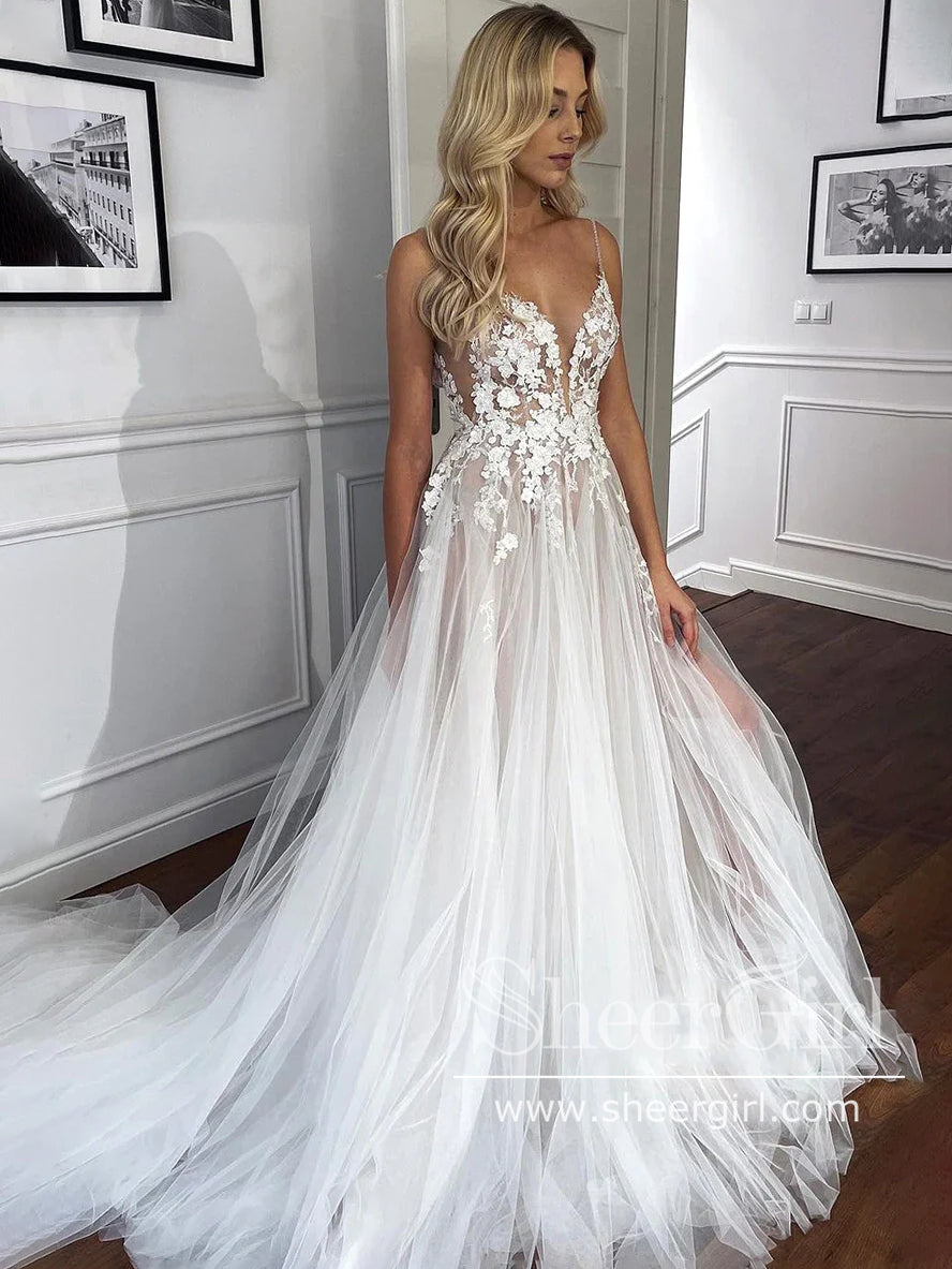 Stunning See Through Delicate Flower Lace Wedding Gown Sweetheart Neck Boho Wedding Dresses AWD2014 Stunning See Through Delicate Flower Lace Wedding Gown Sweetheart Neck Boho Wedding Dresses AWD2014