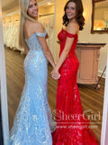 Stunning Sequins Floral Lace Off the Shoulder Prom Gown Mermaid Party Dress ARD3071-SheerGirl