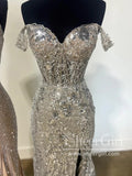 Stunning Sequins Floral Lace Off the Shoulder Prom Gown Mermaid Party Dress ARD3071-SheerGirl