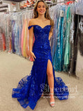 Stunning Sequins Floral Lace Off the Shoulder Prom Gown Mermaid Party Dress ARD3071-SheerGirl