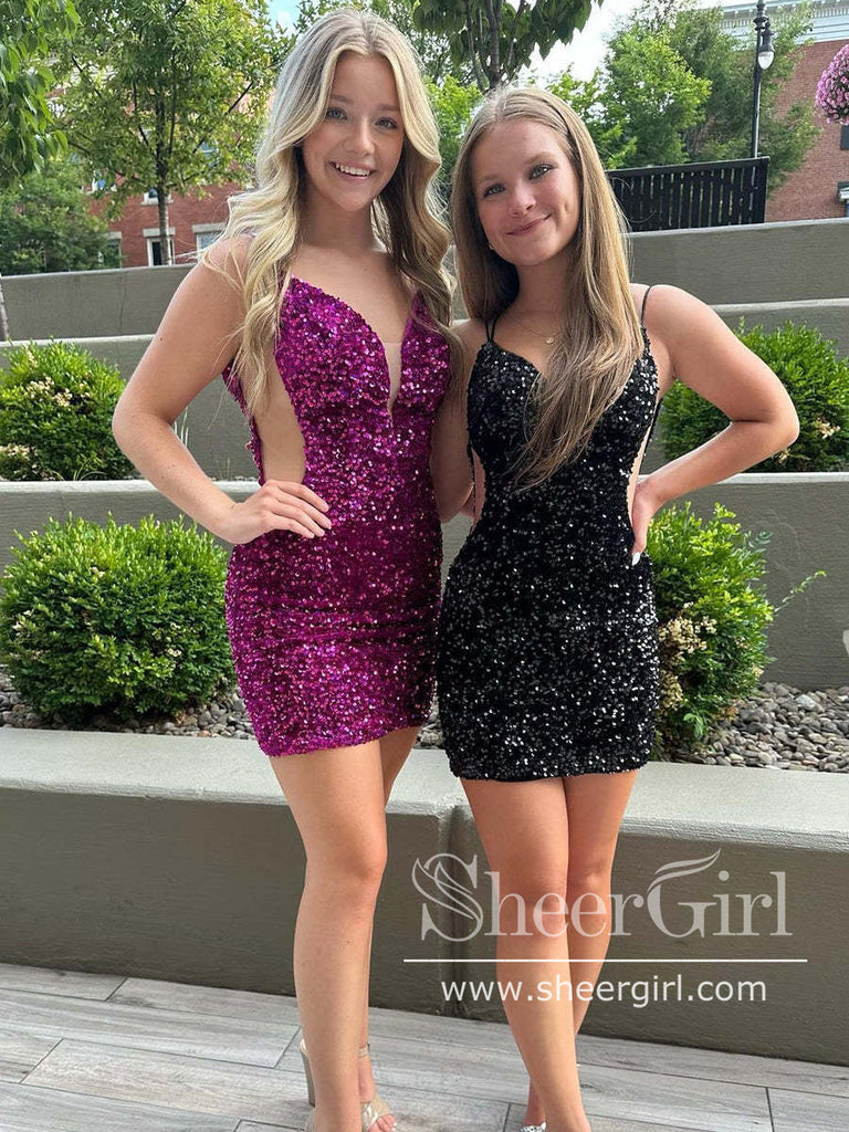 Sweetheart Neck Backless Sparkly Short Prom Dress Sequins Short Homecoming Dress ARD2970-SheerGirl