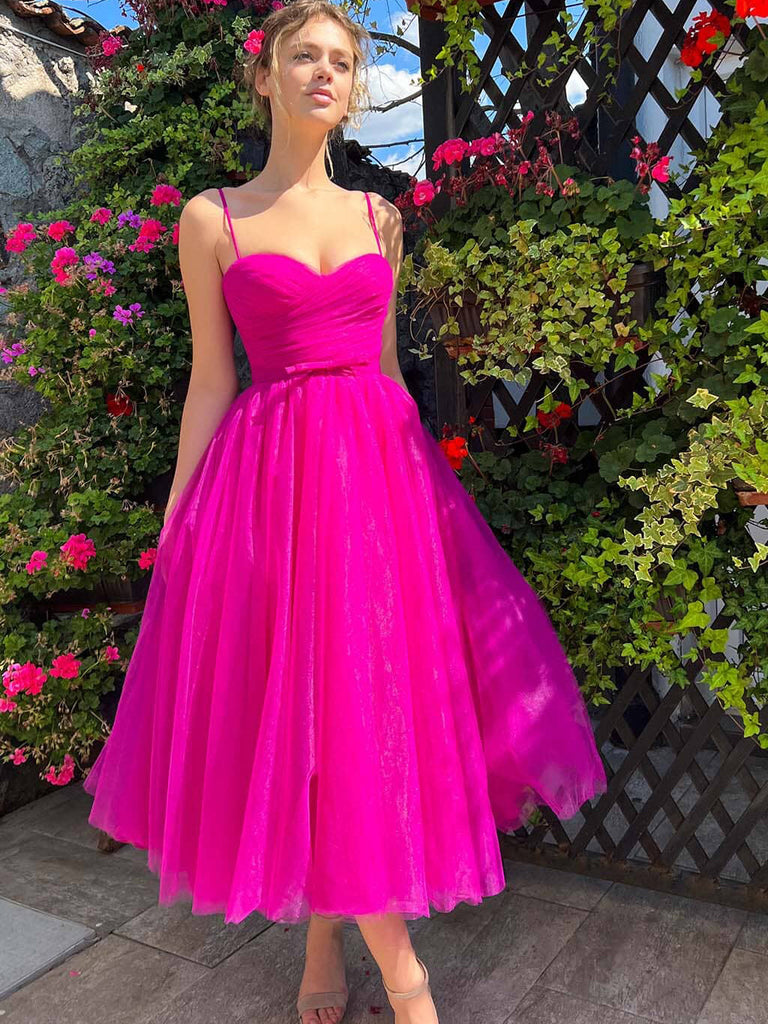 Sweetheart Neckline Pleated Bodice Sparkly Organza Prom Dress Tea Length ARD3101-SheerGirl