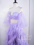 Two-Piece Tulle Prom Gown Ruffled Formal Dress Prom Dress with High Slit ARD3024-SheerGirl
