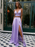 Two Pieces Spaghetti Straps Sweetheart Neckline Bow Tied Up Back Long Prom Dress ARD2589-SheerGirl