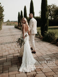 V Neck Beaded Lace Mermaid Wedding Dress Backless Wedding Gown AWD1963-SheerGirl