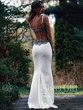 V Neck Satin Bridal Dress Mermaid Body-corn Wedding Dress with Beaded Appliques AWD2006-SheerGirl