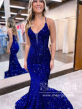 Velvet Sequins Sparkly Prom Gown V Neck Long Prom Dress ARD3082-SheerGirl