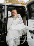 Vintage Sheath Wedding Dress High Neck Boho Rustic Lace Wedding Dresses with 3D Flowers AWD1959-SheerGirl