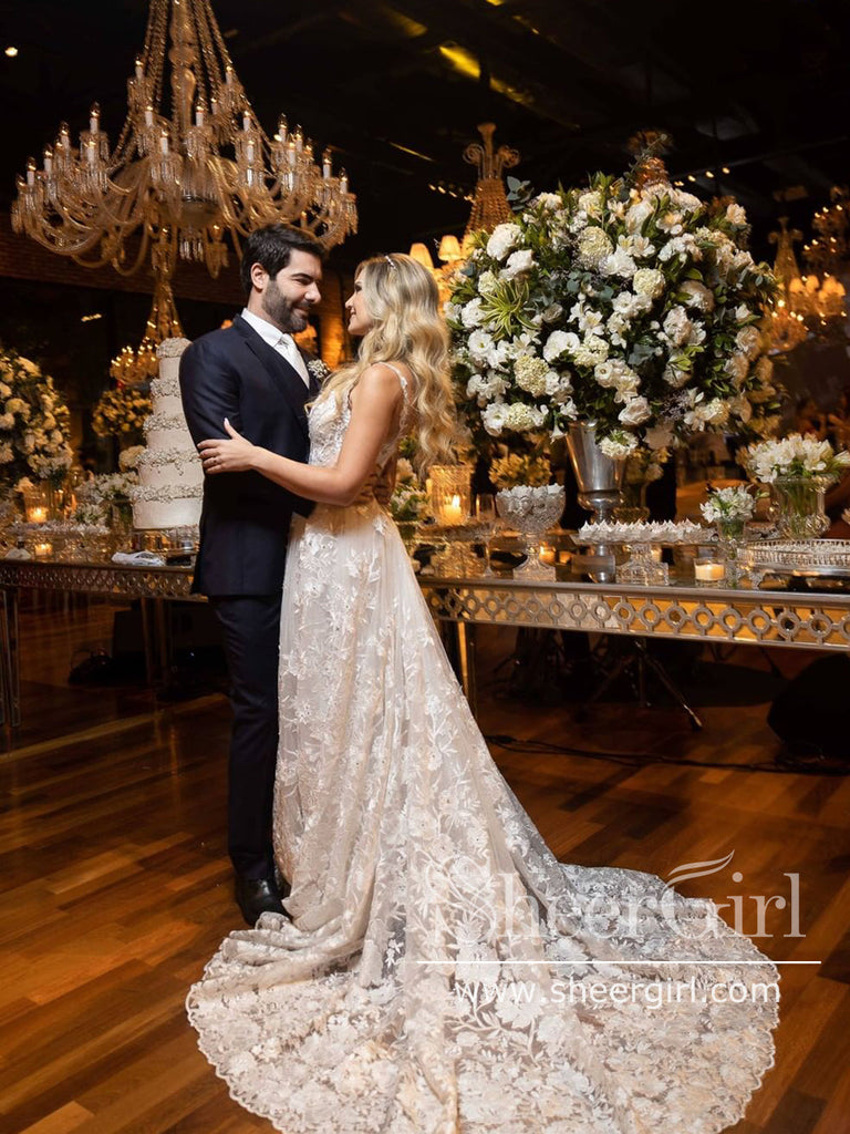 2 In 1 Appliqued Ball Gown Wedding Dress with Detachable Long Sleeves Bolero AWD1924-SheerGirl