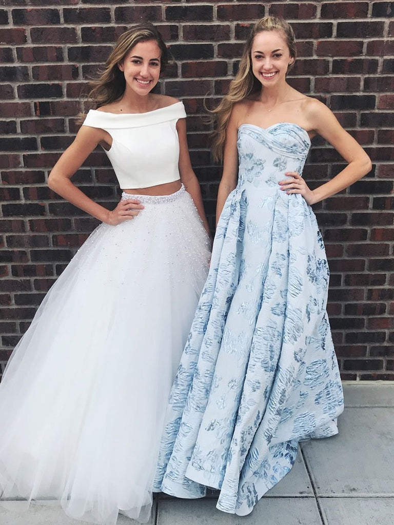 2 Piece Off the Shoulder Prom Dresses Ivory Beaded Tulle Quinceanera Dresses APD3417-SheerGirl