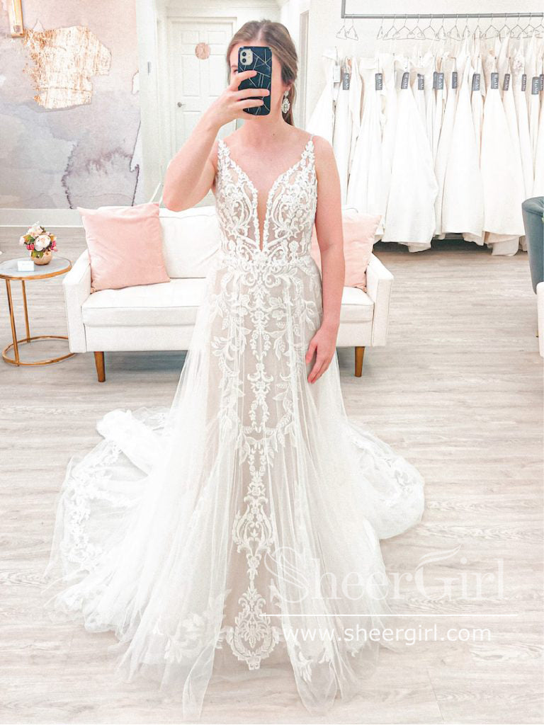 2 in 1 Lace Wedding Dress Mermaid Wedding Gown with detachable Train AWD1886 2 in 1 Lace Wedding Dress Mermaid Wedding Gown with detachable Train AWD1886