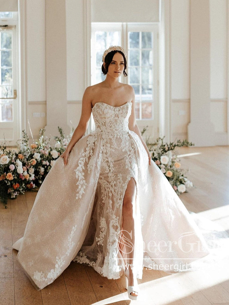 2 in 1 Luxury Wedding Gown Sparkly Mermaid Plus Ball Gown Wedding Dress AWD1951-SheerGirl