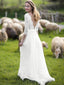 Mangas 3/4 Top de encaje Gasa larga Vestidos de novia de playa Vestido de novia de campo marfil AWD1264