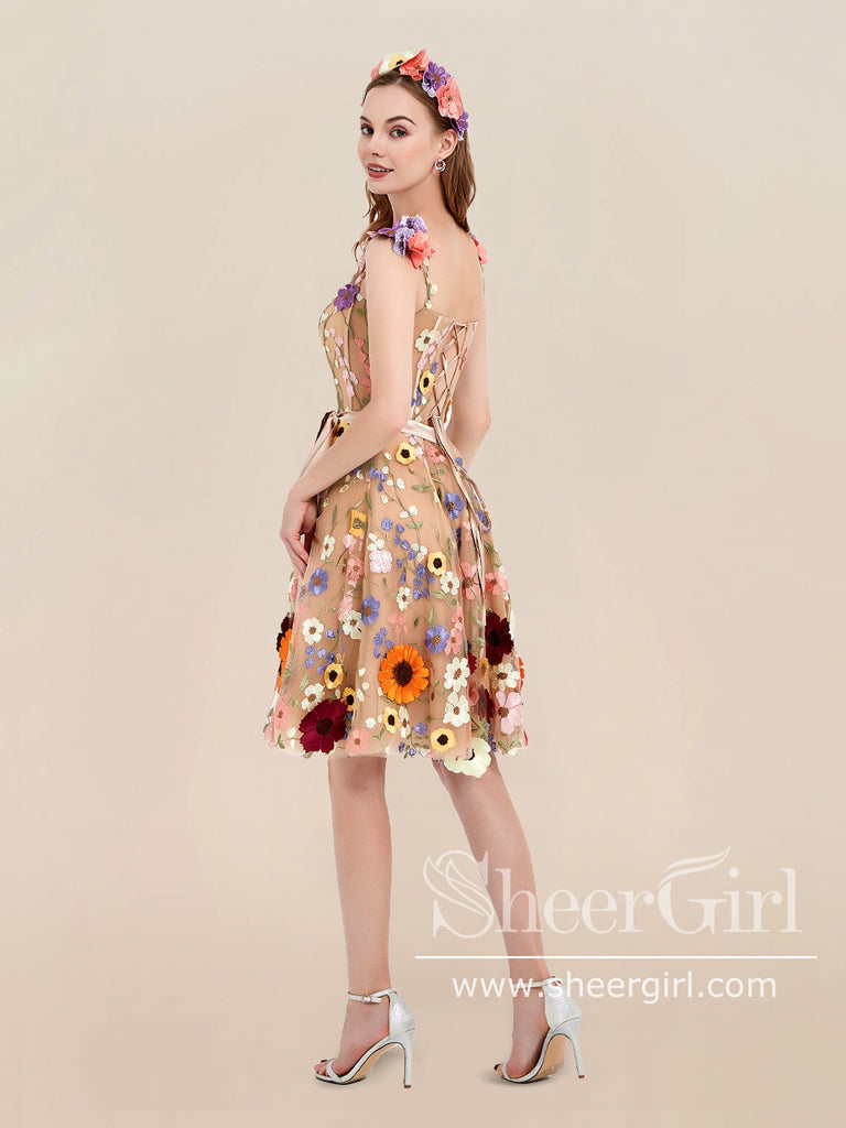 3D Colorful Floral Fairy Homecoming Dress Short Tulle Prom Dress ARD2844-SheerGirl