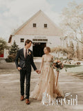 3D Flower Colorful Tulle Wedding Dresses V Neck Fairy Lace Bridal Dresses AWD1649-SheerGirl