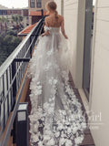 3D Flower Floral Lace See Through A Line Sweetheart Neck Wedding Dress AWD1861-SheerGirl