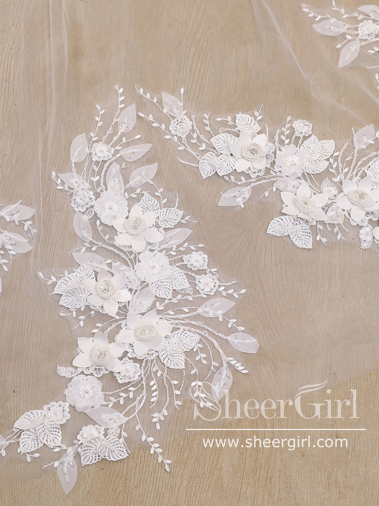 3D Flower Lace with Rhinestones Cathedral Veil Bridal Veil Wedding Veil ACC1187-SheerGirl