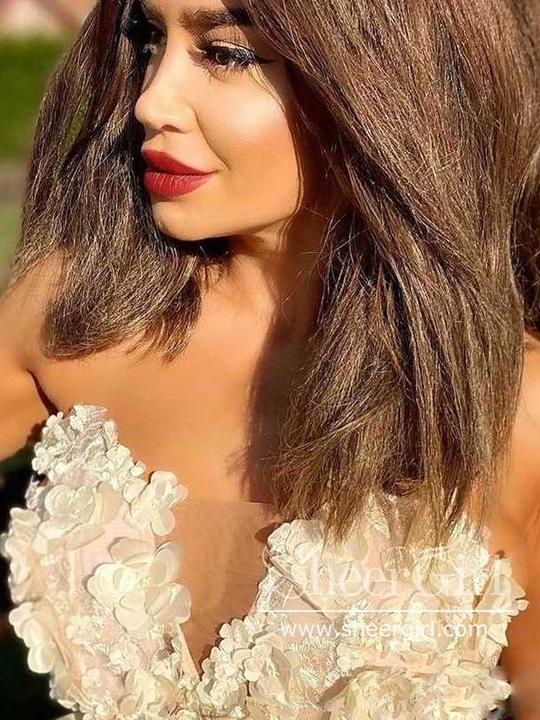 3D Flowers Strapless Short Prom Dress with Beadings Homecoming Dress ARD2645-SheerGirl