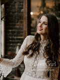 A Line 3/4 Trumpet Long Sleeve Lace Wedding Dresses Chiffon Beach Wedding Dress AWD1799-SheerGirl