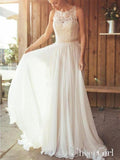 A-Line Chiffon Wedding Dresses Ivory Appliques With Beadings See Through Neckline Wedding Gowns AWD1604-SheerGirl