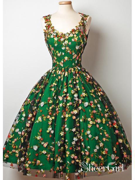 A Line Knee Length Green Homecoming Dresses Flower Embroidery Lace Formal Dresses ARD1040 A Line Knee Length Green Homecoming Dresses Flower Embroidery Lace Formal Dresses ARD1040