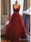 A Line Plus Size Red Long Evening Dresses for Women Beaded Tulle Prom Dresses ARD1035