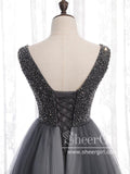 A Line Rhinestones Bodice V Neckline Tulle Floor Length Prom Dress with Corset Back ARD2643-SheerGirl
