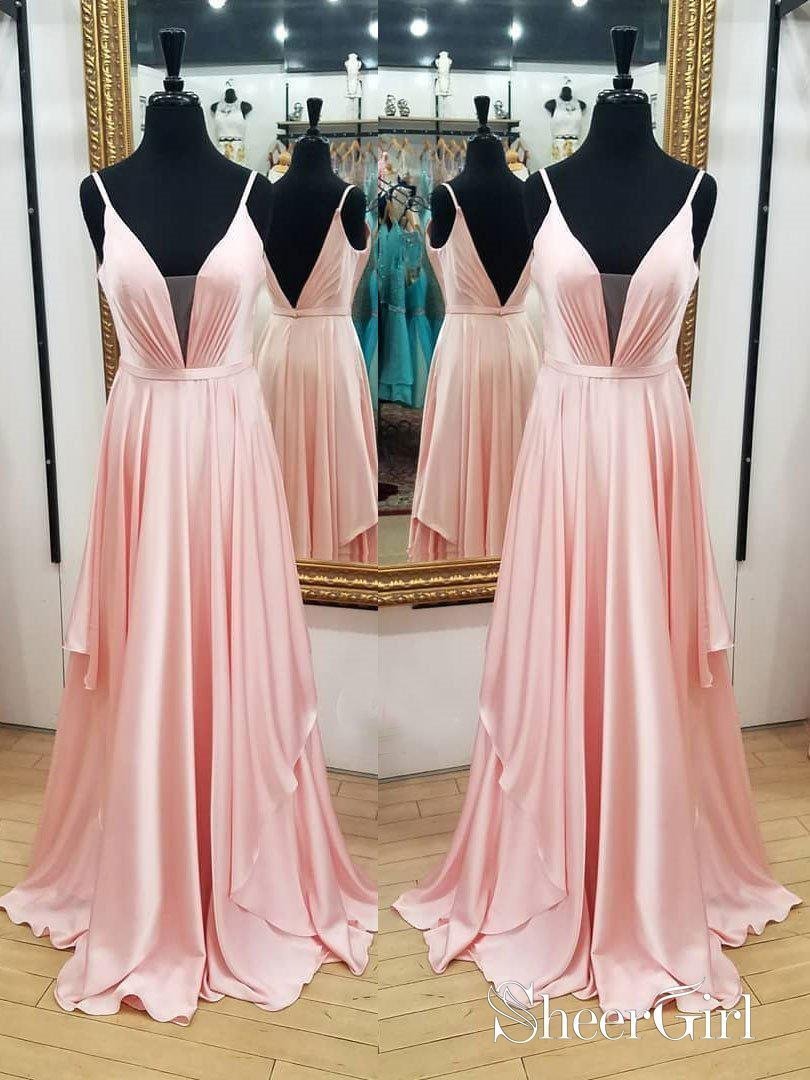 strapless open back dress A Line Spaghetti Strap Pink Prom Dresses Backless Evening Ball Gowns Plus Size APD3393