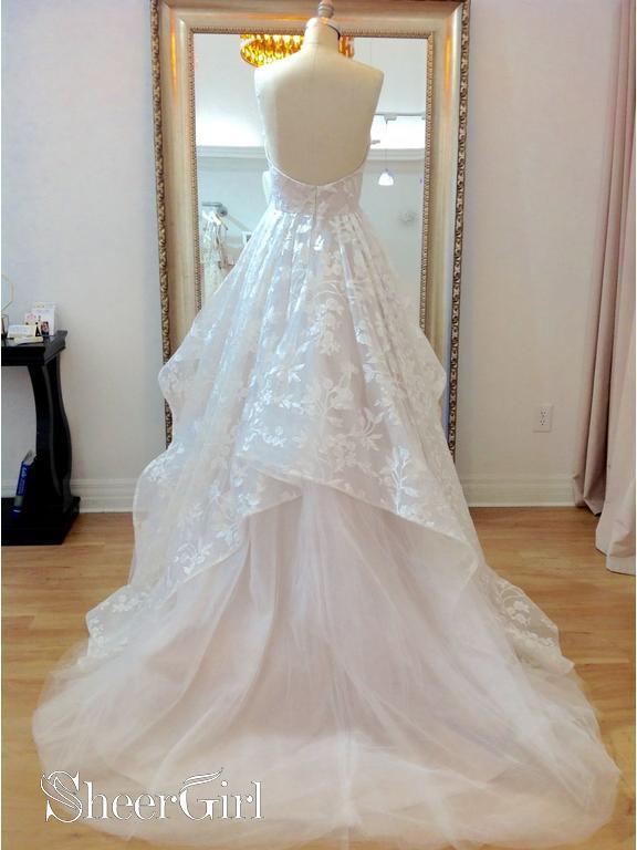 A-line 3D Lace Wedding Dresses Chapel Train Wedding Dress AWD1582-SheerGirl