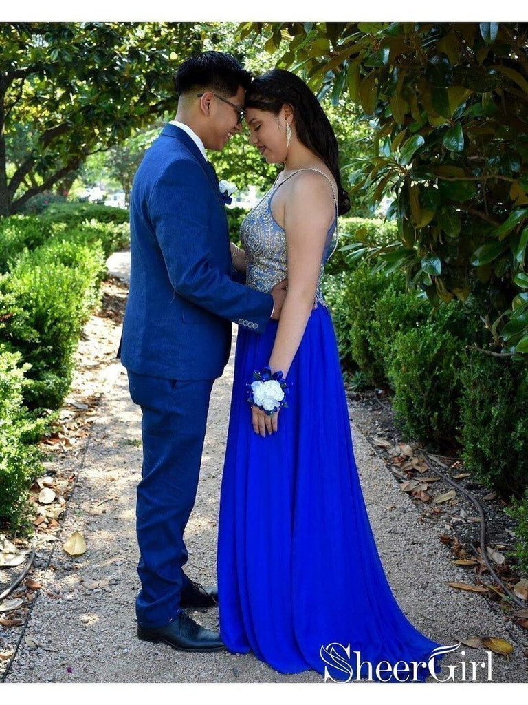 A-line Gold Lace Top Black Long Prom Dresses Formal Dress apd2453-SheerGirl