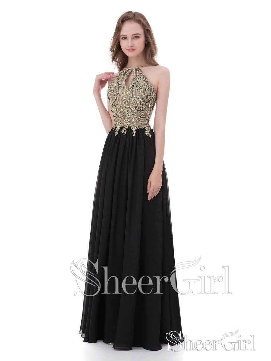 A-line Gold Lace Top Black Long Prom Dresses Formal Dress apd2453 A-line Gold Lace Top Black Long Prom Dresses Formal Dress apd2453