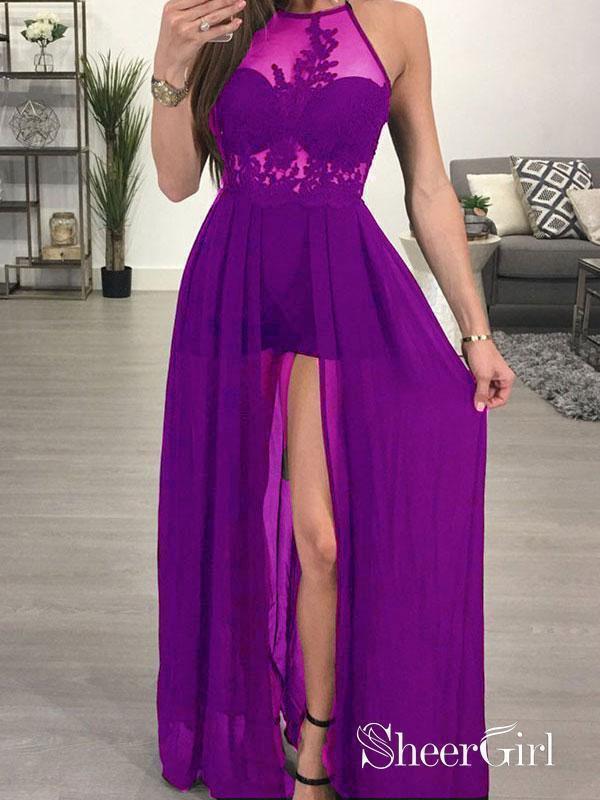 Cheap Prom Dresses with Slit Lace Appliqued Formal Dresses|Sheergirl.com –  SheerGirl