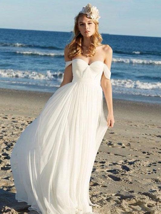 A-line Ivory Chiffon Off the Shoulder Summer Beach Wedding Dresses APD2728-SheerGirl