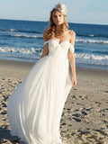 A-line Ivory Chiffon Off the Shoulder Summer Beach Wedding Dresses APD2728-SheerGirl