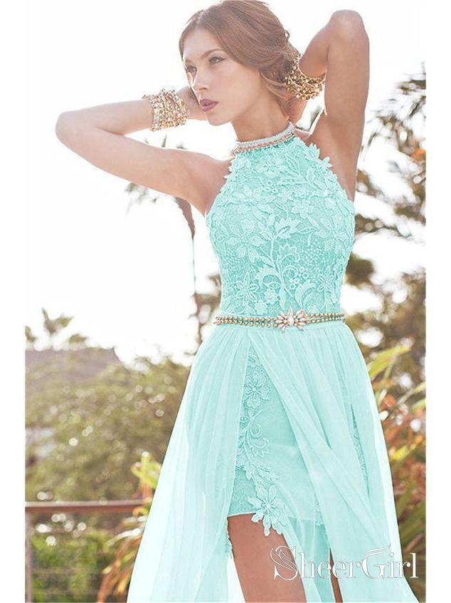 A-line Lace Beach Wedding Dresses with Slit Ivory Backless Sexy Summer SheerGirl A-line Lace Beach Wedding Dresses with Slit Ivory Backless Sexy Summer SheerGirl