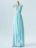 A-line One Shoulder Mint Chiffon Empire Long Bridesmaid Dresses APD2864-SheerGirl