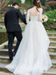 Una línea de organza mangas 3/4 vestidos de novia con tren de barrido vestidos de novia SWD0046