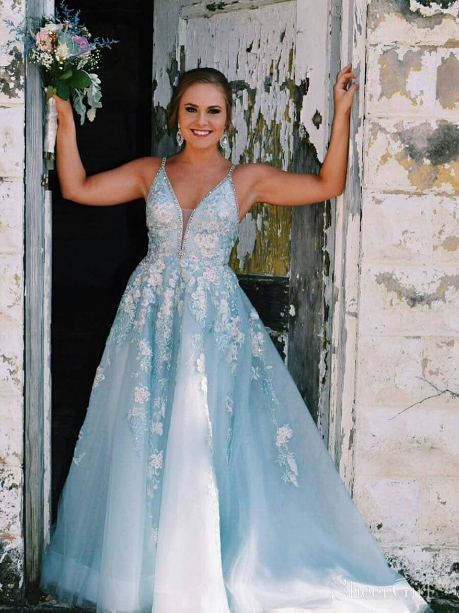 A-line Spaghetti Strap Prom Dresses with Floral Emboidery ARD2171 SheerGirl A-line Spaghetti Strap Prom Dresses with Floral Emboidery ARD2171 SheerGirl