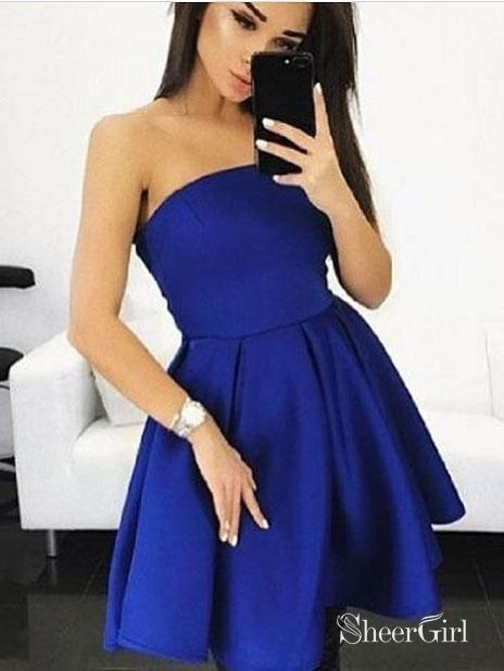A-line Strapless Royal Blue Jersey Mini Cheap Homecoming Dresses,apd26   SheerGirl
