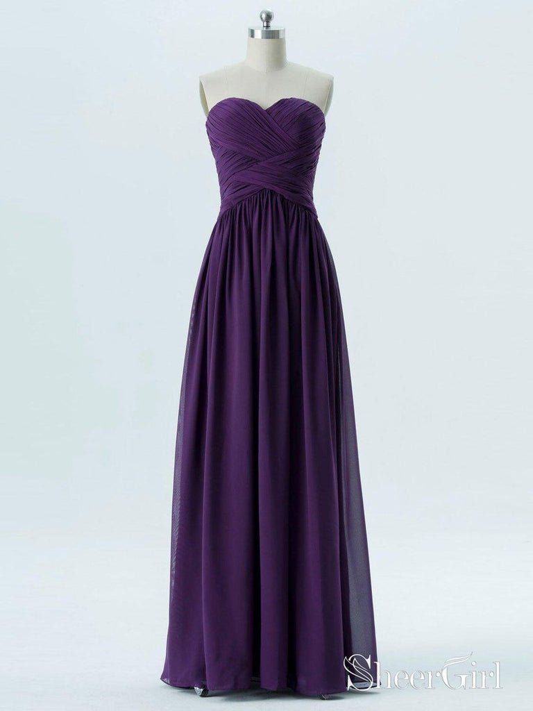 A-line Strapless Sweetheart Neck Chiffon Cheap Bridesmaid Dresses APD2869-SheerGirl